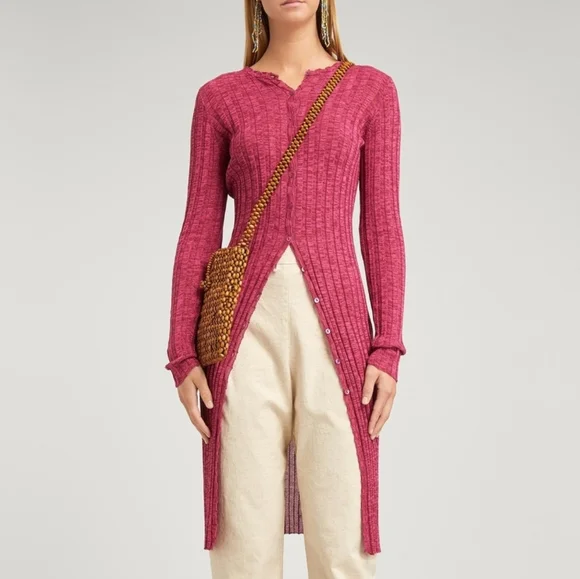 Paloma Wool Mayo Knit Cardigan Fuschia Button Down Dress Cover Up  XS FLAWED - Picture 3 of 10